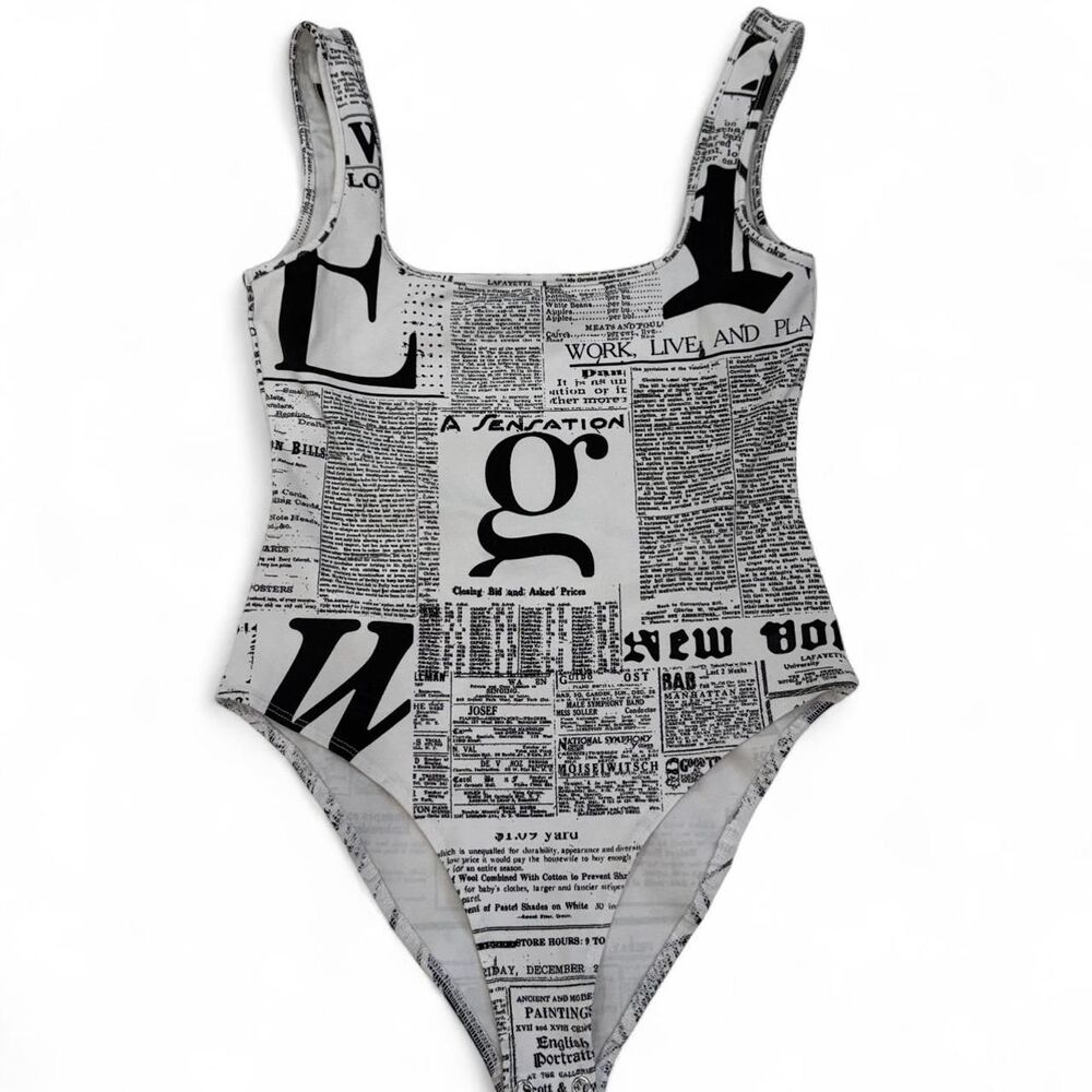 Newspaper Print Type Bodysuit Size S